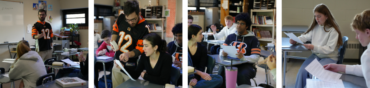 four photos of learning in Mr. Bridges' class